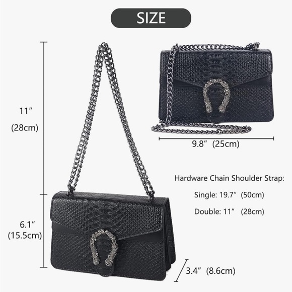 NWOT black leather chain bag with embellished buckle - Picture 3 of 8